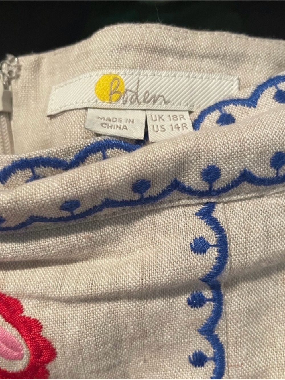 Boden Embroidered Cream A-Line Linen Blend Skirt Size 14R - Picture 3 of 5